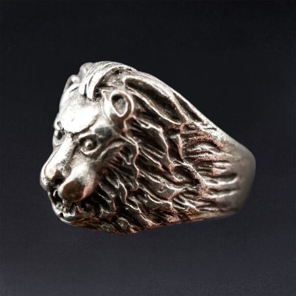 Goth Biker Lion Head Statement Ring Silver Tone Adjustable Open Band Size 9–9.5f - Picture 10 of 12